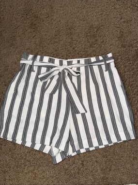 1. State Black & White Striped High-Waist Tie Shorts
